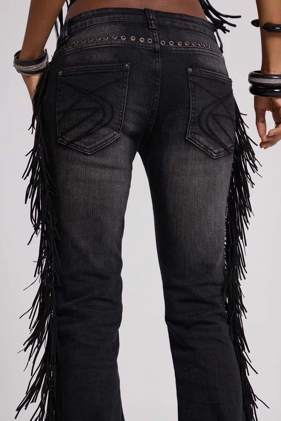 El Topo-jeans med fransar och bootcut-passform i svart tvätt