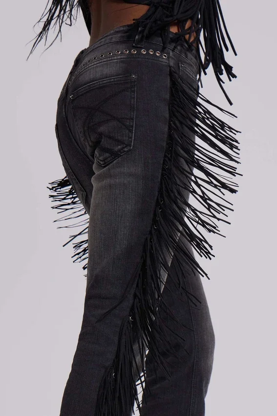 El Topo-jeans med fransar och bootcut-passform i svart tvätt