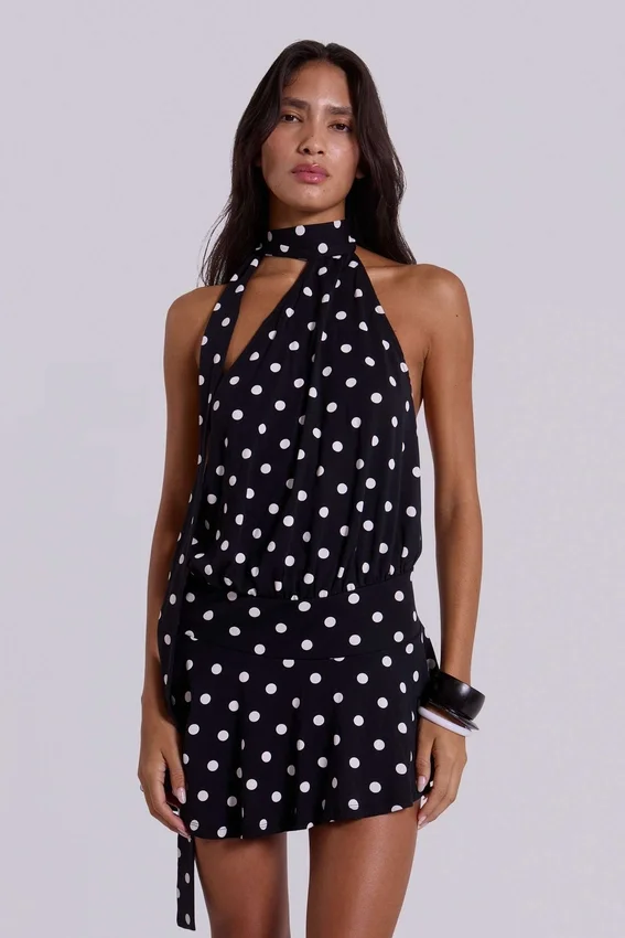 Enya rygglös miniklänning i XL-polkadot