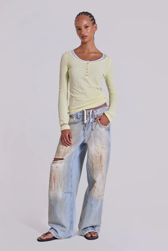 Genomskinlig Henley-tröja i färgen Buttercup