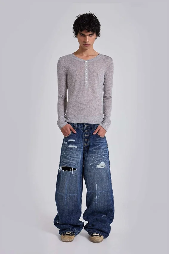 Grå melerad Haze Henley-tröja