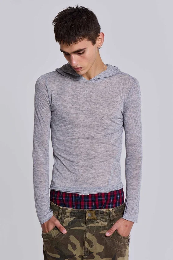 Grå melerad Mist-hoodie