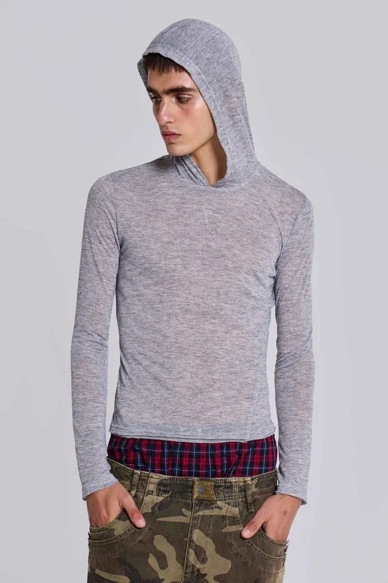 Grå melerad Mist-hoodie