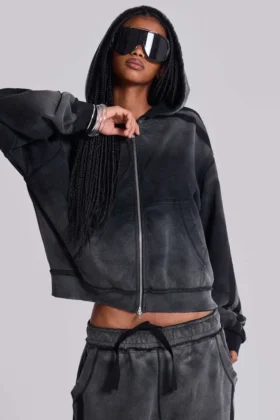 Grå sportig, baggy Monster Hoodie
