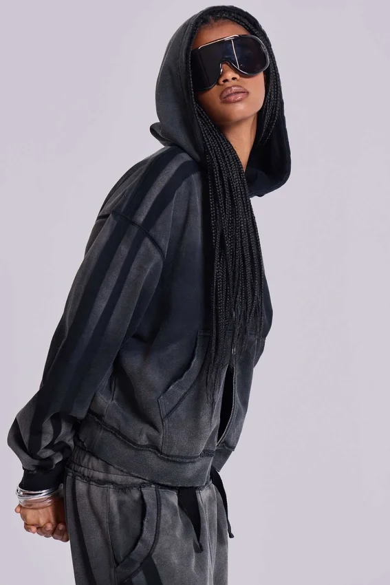 Grå sportig, baggy Monster Hoodie