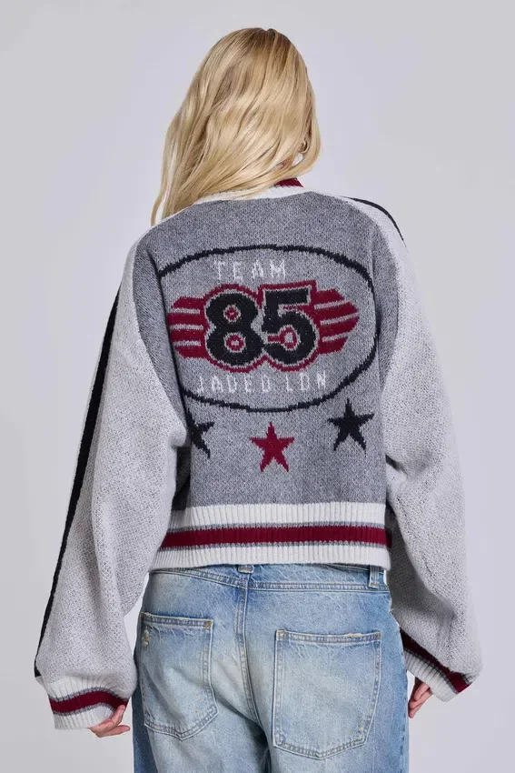 Grå Team 85-bomberjacka i stickat