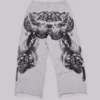 Gråmelerade, baggy Monster Joggers med gotiskt tryck