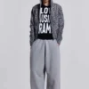 Gråmelerade, baggy Monster Joggers med uppvikt nederkant