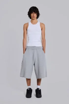 Gråmelerade joggingshorts i waffelväv med Monster-motiv
