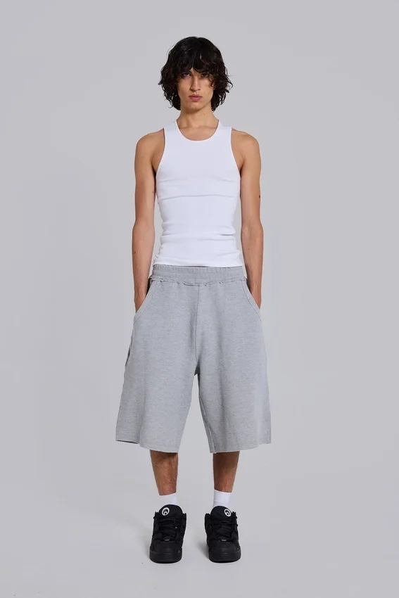 Gråmelerade joggingshorts i waffelväv med Monster-motiv