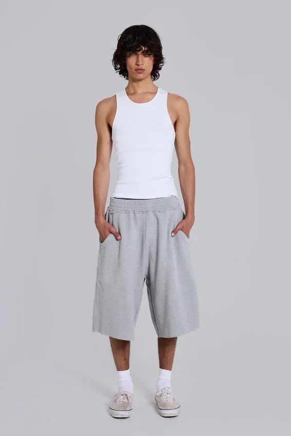 Gråmelerade joggingshorts i waffelväv med Monster-motiv