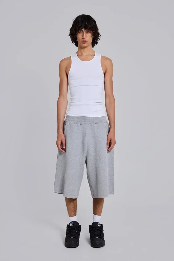 Gråmelerade joggingshorts i waffelväv med Monster-motiv