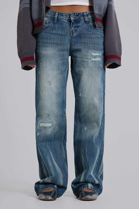 Hunter-jeans med raka ben i blå tvätt
