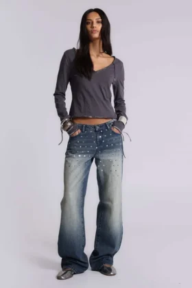 Hunter-jeans med raka ben och spegeldetaljer