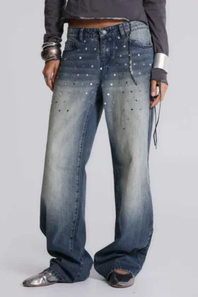 Hunter-jeans med raka ben och spegeldetaljer