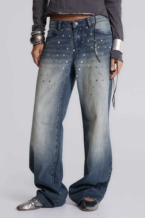 Hunter-jeans med raka ben och spegeldetaljer