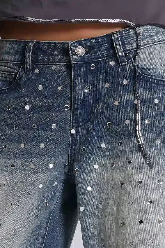 Hunter-jeans med raka ben och spegeldetaljer