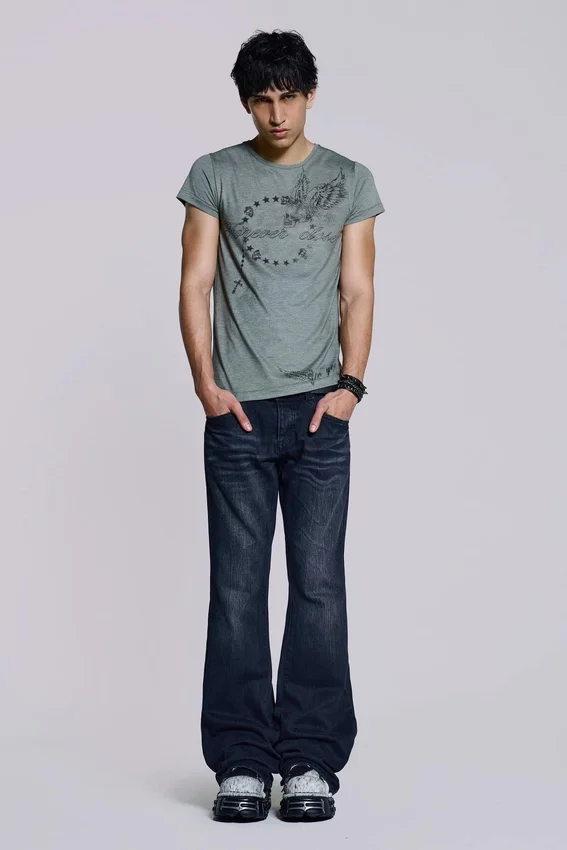 Indigo Creased Drift Bootcut-Jeans