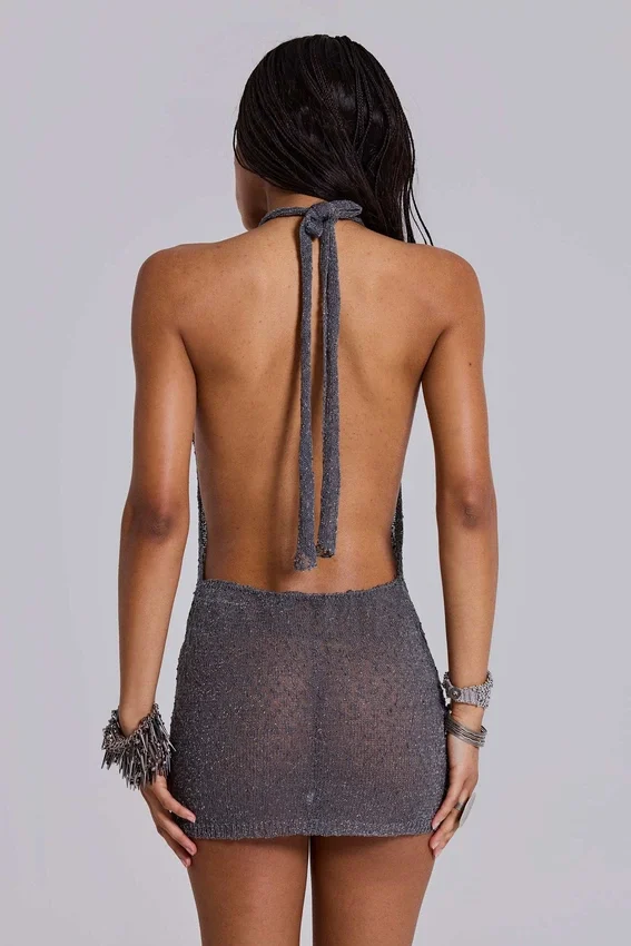Infinity Knit Halter-miniklänning i gunmetal