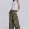 Khaki oljetvättade Parachute Pants