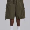 Khaki Parachute Cargo Baggy Shorts