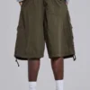 Khaki Parachute Cargo Baggy Shorts