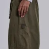 Khaki Parachute Cargo Baggy Shorts