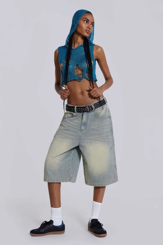 Ljusblåa jumbo-jeansshorts