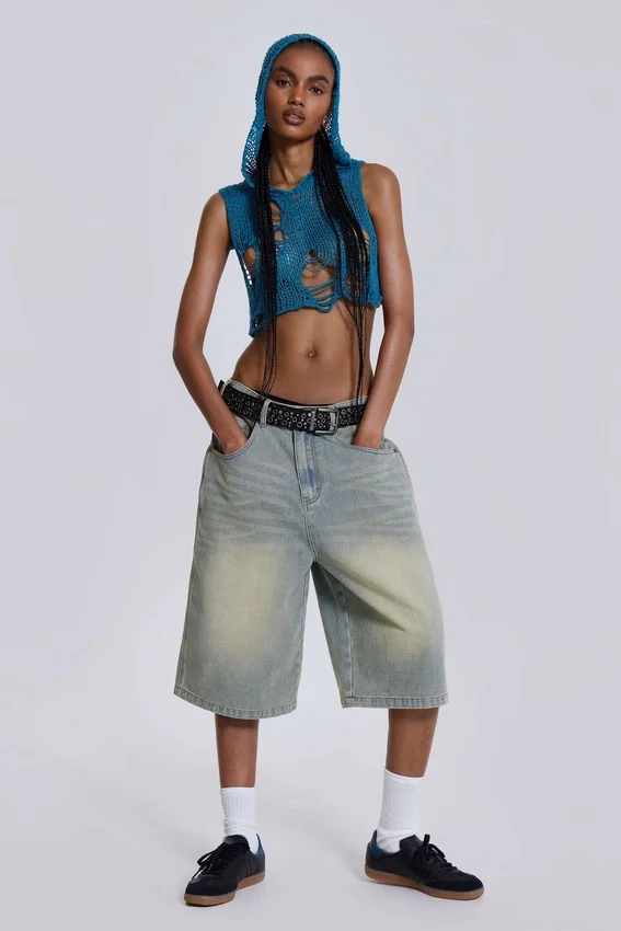 Ljusblåa jumbo-jeansshorts