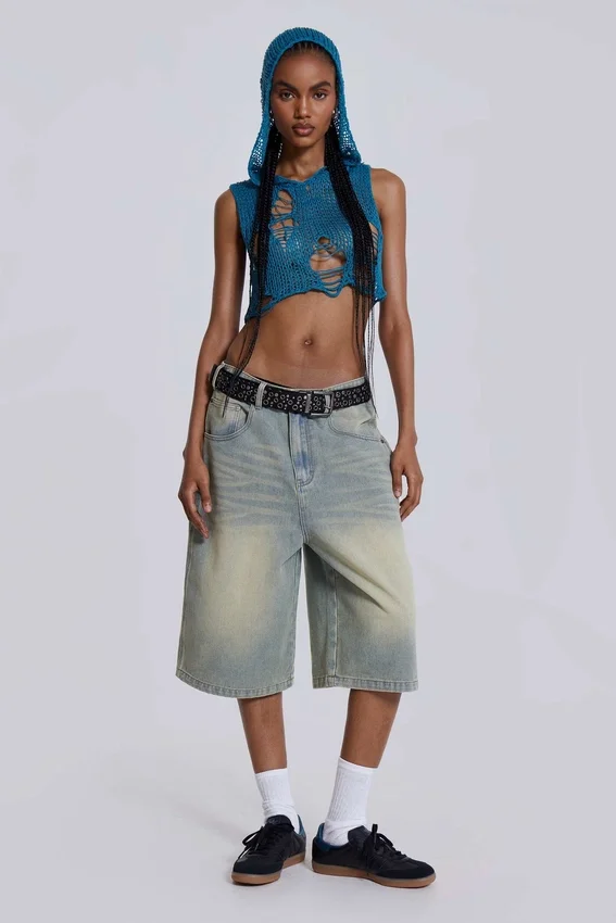 Ljusblåa jumbo-jeansshorts