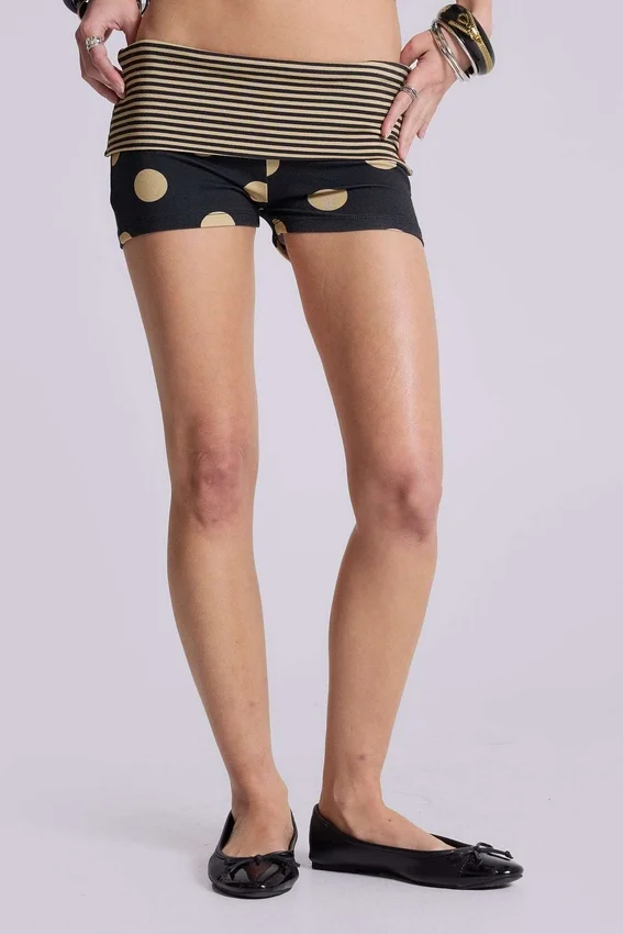 Lola minishorts med polkadotmönster och vikbar midjeresår