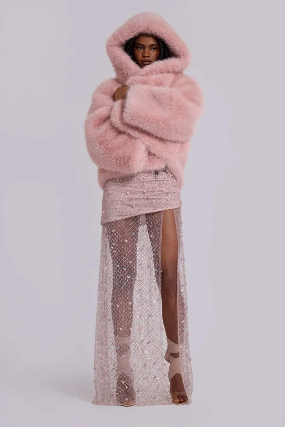 Mara oversized-kappa i rosa fuskpäls