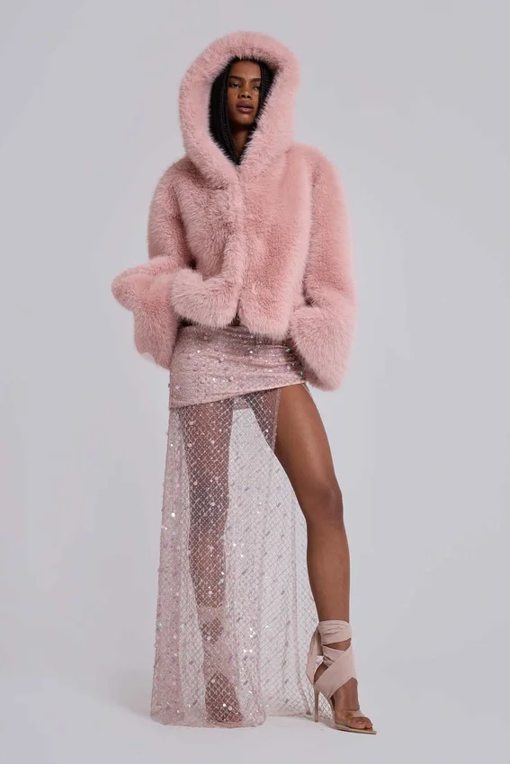 Mara oversized-kappa i rosa fuskpäls
