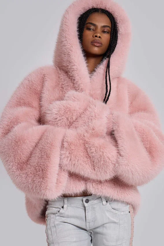 Mara oversized-kappa i rosa fuskpäls