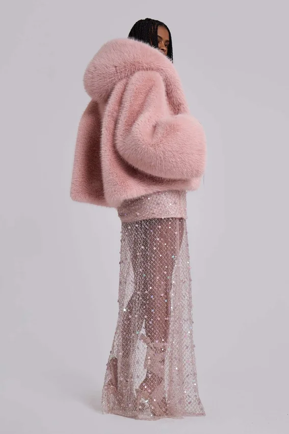 Mara oversized-kappa i rosa fuskpäls