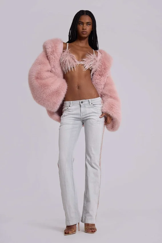 Mara oversized-kappa i rosa fuskpäls