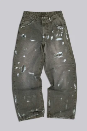 Målade khakifärgade Ripstop-Jeans i snickarmodell