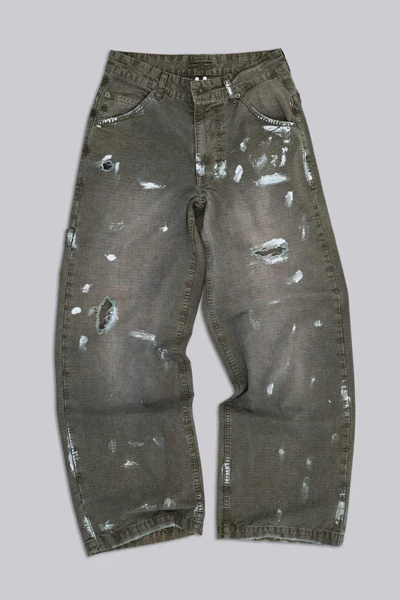 Målade khakifärgade Ripstop-Jeans i snickarmodell