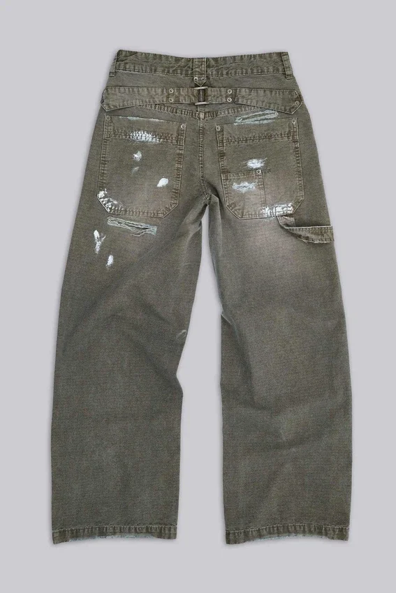 Målade khakifärgade Ripstop-Jeans i snickarmodell