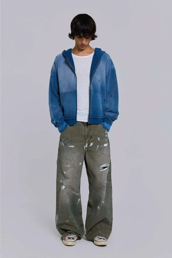 Målade khakifärgade Ripstop-Jeans i snickarmodell