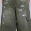 Målade khakifärgade Ripstop-Jeans i snickarmodell