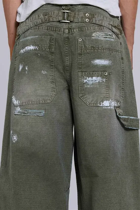 Målade khakifärgade Ripstop-Jeans i snickarmodell