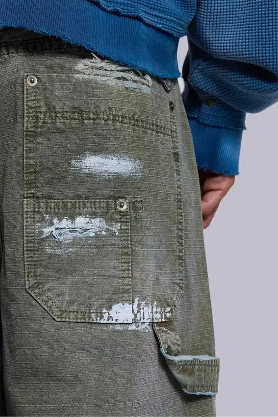 Målade khakifärgade Ripstop-Jeans i snickarmodell
