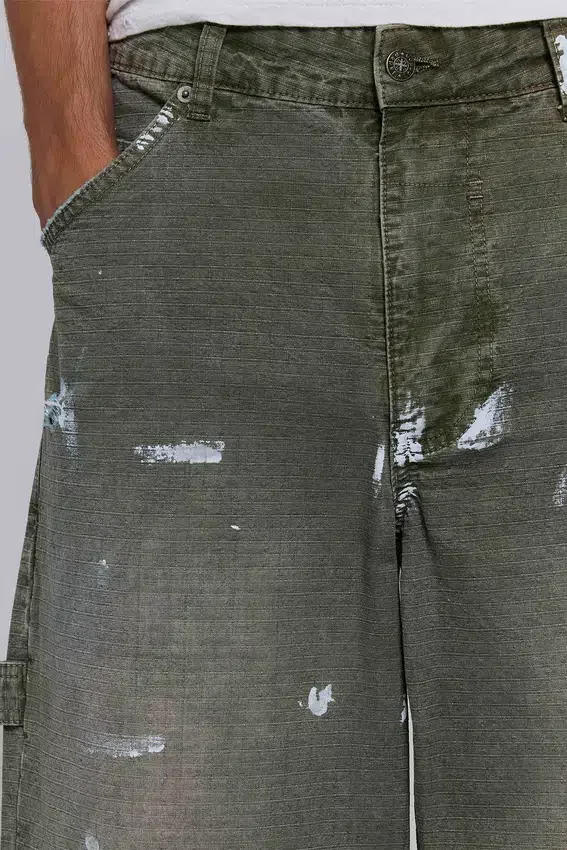 Målade khakifärgade Ripstop-Jeans i snickarmodell