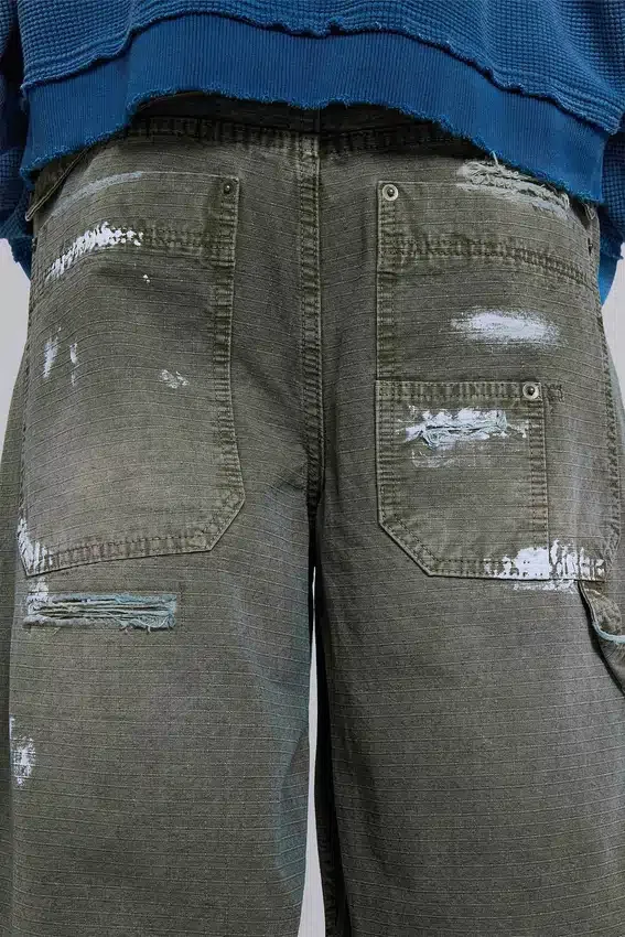 Målade khakifärgade Ripstop-Jeans i snickarmodell