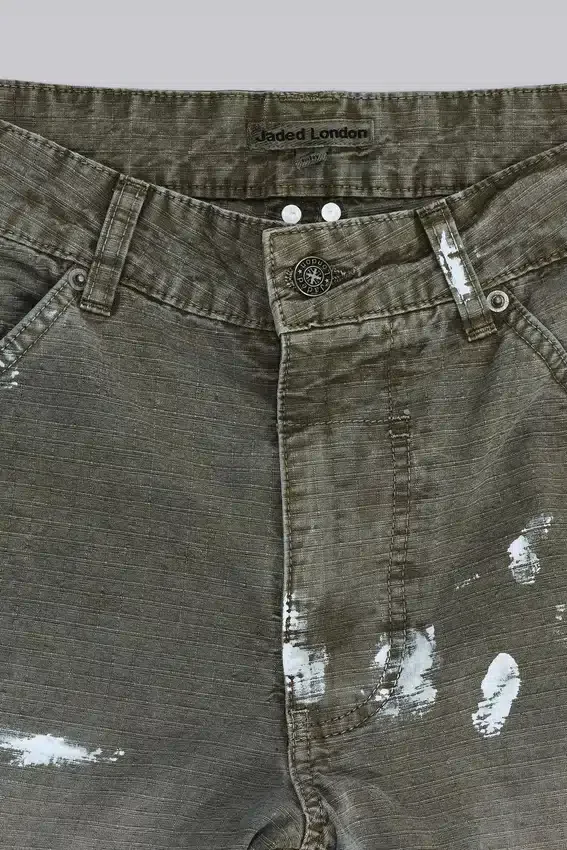 Målade khakifärgade Ripstop-Jeans i snickarmodell