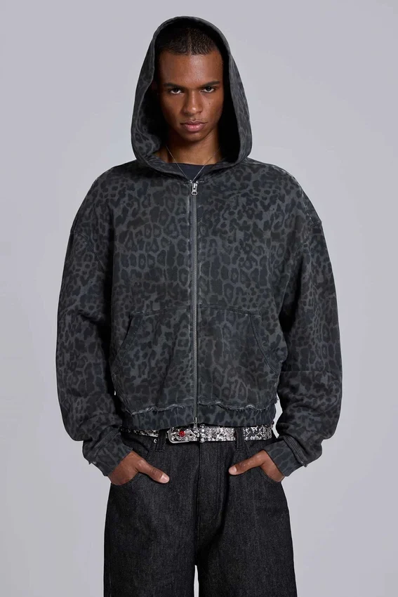 Monster Hoodie i kolgrå leopardmönster