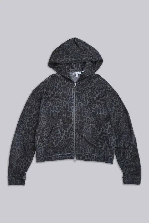 Monster Hoodie i kolgrå leopardmönster