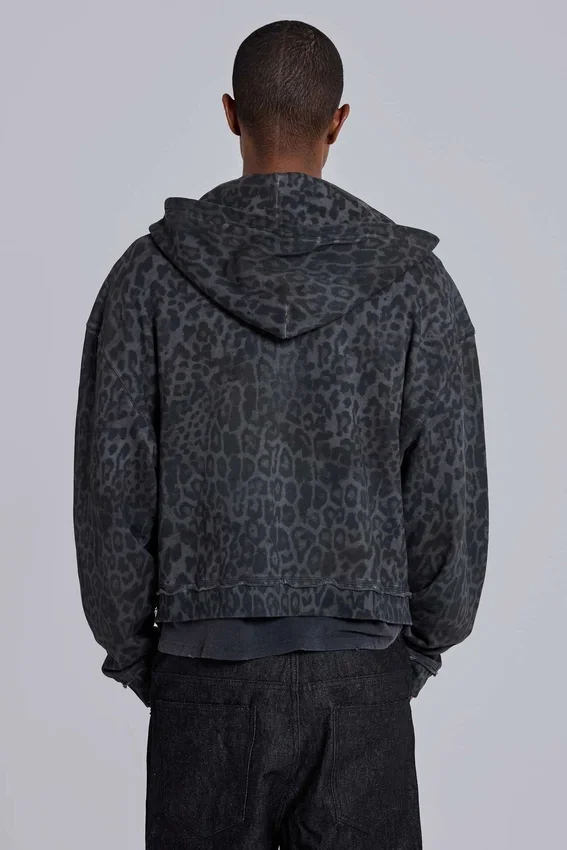 Monster Hoodie i kolgrå leopardmönster