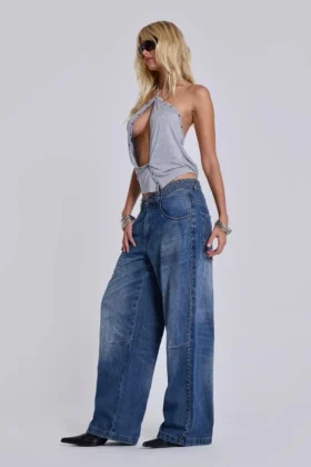 Nailed Studded Colossus Jeans i mellanblå tvätt